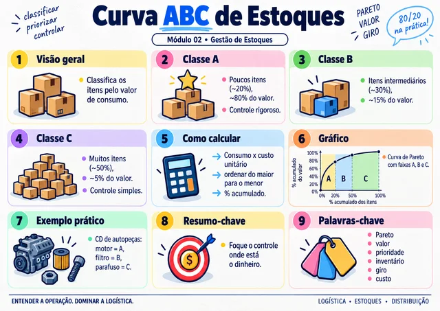 Exemplo de mapa visual de logística: Curva ABC de Estoques