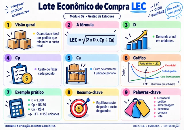 Exemplo de mapa visual de logística: Lote Econômico de Compra (LEC)
