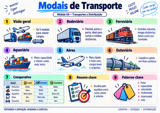 Exemplo de mapa visual de logística: Modais de Transporte