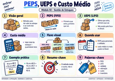 Mapa visual de logística: PEPS, UEPS e Custo Médio